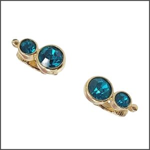 Gold Tone Clipon Earrings with Blue Stones